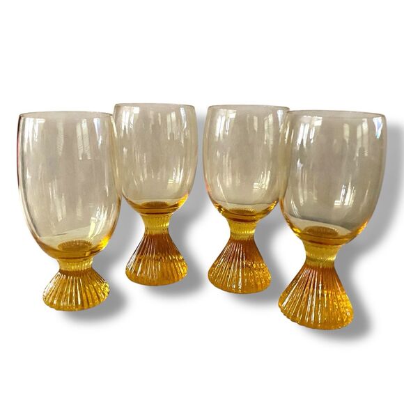 Lenox Vintage TALL Buttercup Yellow Tempo Footed Water Goblet 4 Glasses 6 3/4” - Picture 1 of 6